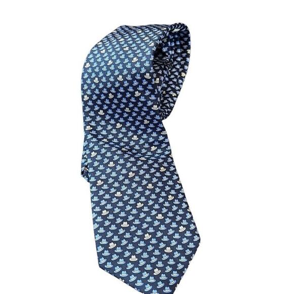 Jos A Bank Joseph 1905 Blue Fedora Hat Print Mens 100% Silk Necktie Neck Tie - Picture 1 of 15